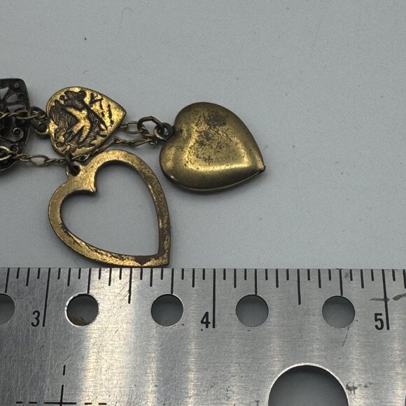 Vintage Brass Heart Charm Bracelet With Intricate Designs & Clasp Closure - Picture 6 of 6